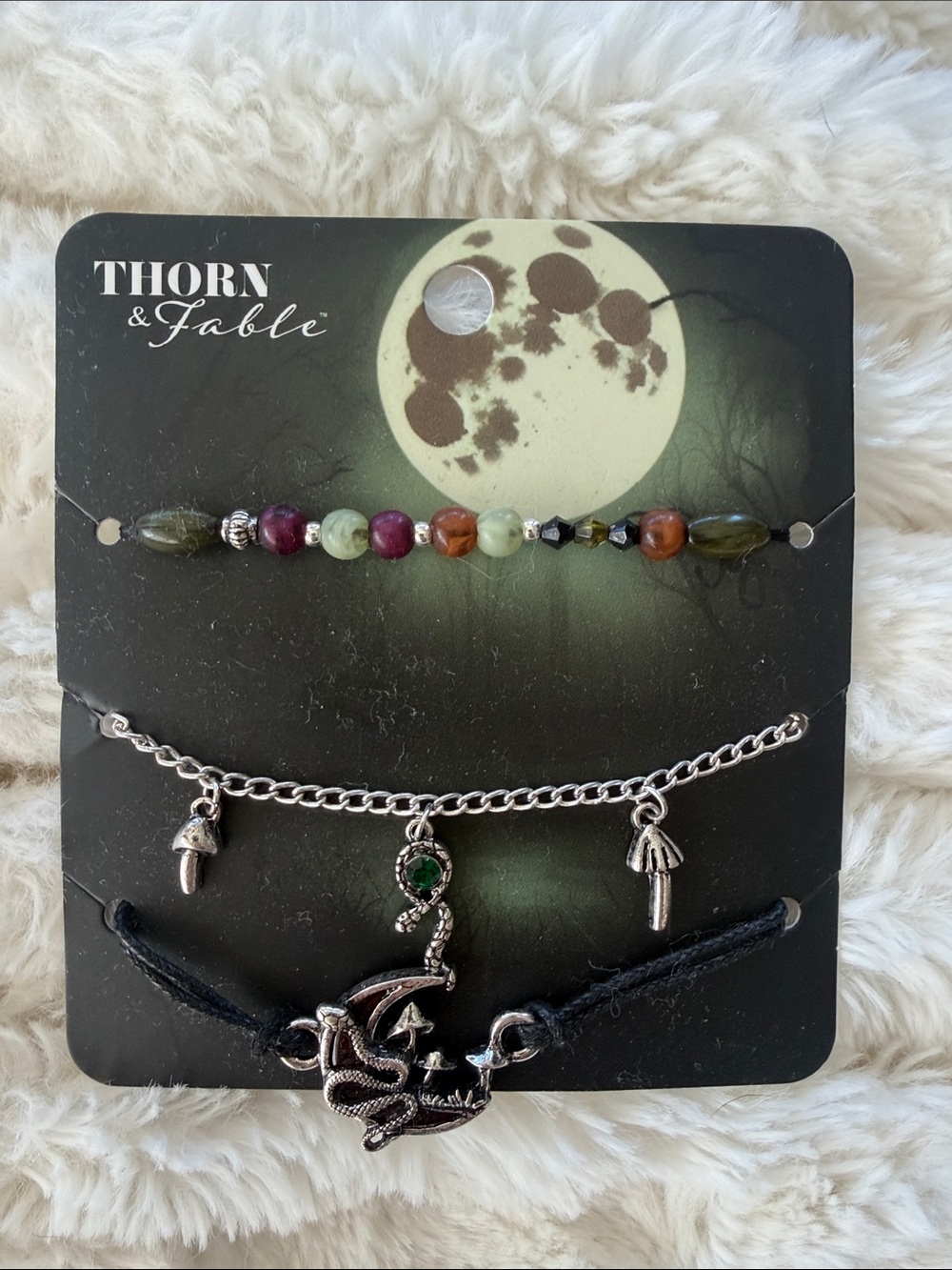 Multicolor Thorn & Fable Bead and Snake Charm Bracelet Set - Green Accent
